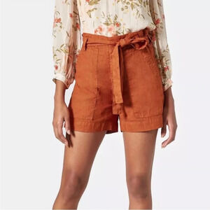 Joie 100% orange linen shorts orange paperbag tie high waist Dayna shorts size 4